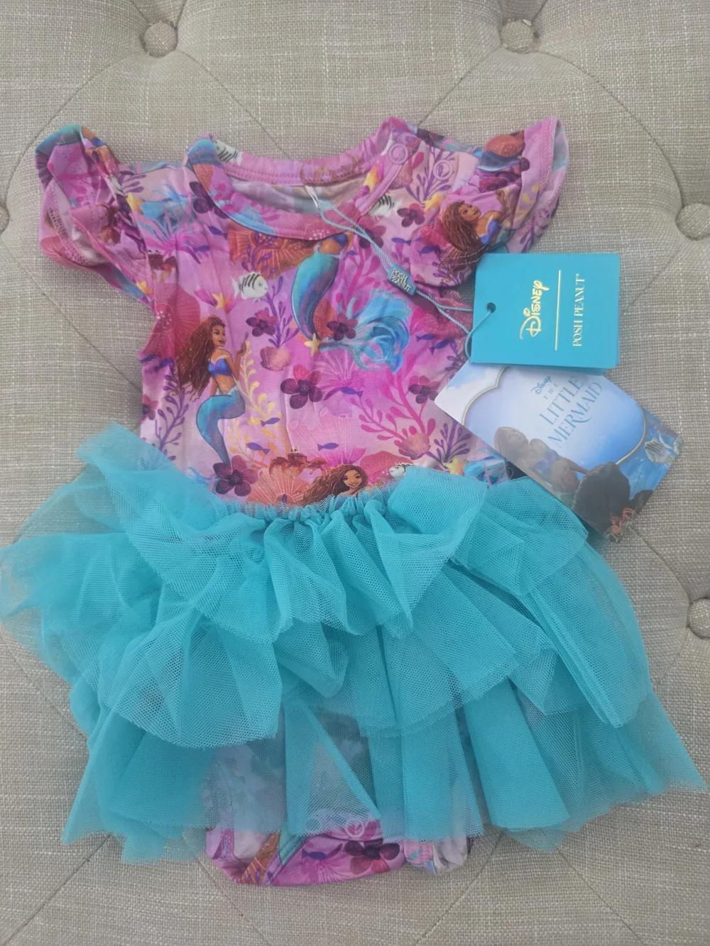 Disney The Little Mermaid Ariel Baby Tulle Tutu Bodysuit 3-6 Months NWT